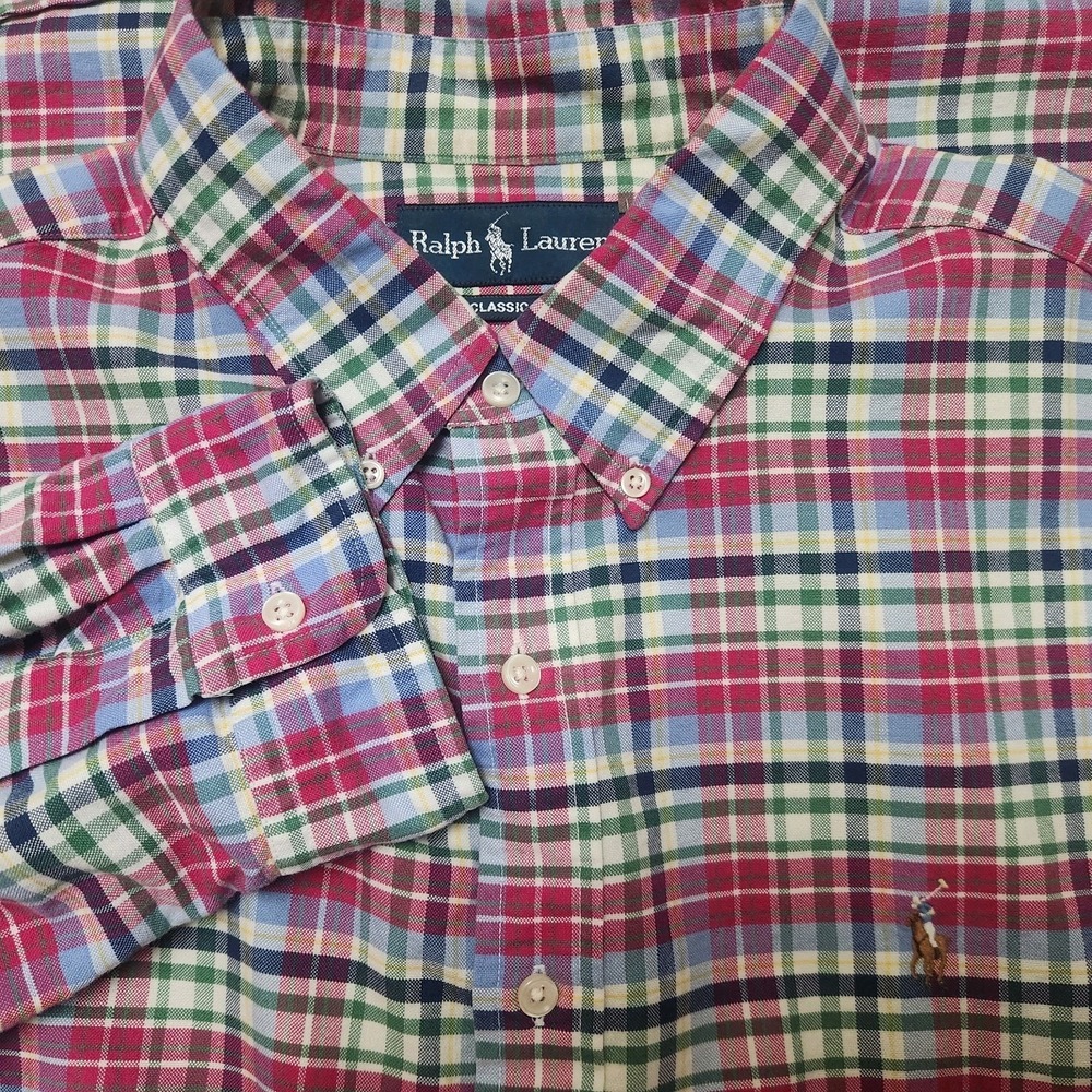 Ralph Lauren Oxford Button Down Shirt XXL Flesh Pony Plaid Classic Fit